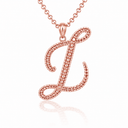Solid Gold Script Cursive Initial "A-Z" Pendant  Necklace(Available in Yellow/Rose/White Gold)