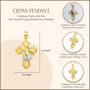 Two-Tone Yellow/White Gold Praying Hands Cross Pendant Necklace with measurements