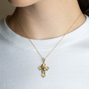 Two-Tone Yellow/White Gold Praying Hands Cross Pendant Necklace on female model