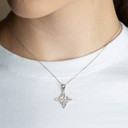 .925 Sterling Silver Irish Celtic Cross Trinity Knot Pendant Necklace on female model