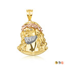 Tri-Color Gold Jesus Christ Face Diamond Cut Pendant