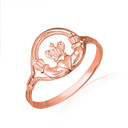 Rose Gold Woman's Claddagh Ring with Cross