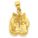 14K Gold  Solid Polished Open-Backed Boxing Gloves Pendant