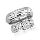 White Gold Lab Grown CVD Diamond Milgrain Wide Fit Wedding Band Engagement Ring Set