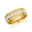 Yellow Gold Lab Grown CVD Diamond Milgrain Wide Fit Wedding Band Men's Engagement Ring