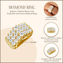Large Yellow Gold Triple Row Cubic Zirconia Ring with measurements