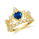 Yellow Gold Personalized Heart Cut Genuine Sapphire Gemstone Crown Ring