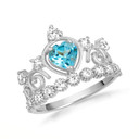 white Gold Personalized Heart Cut Genuine Aquamarine Gemstone Crown Ring