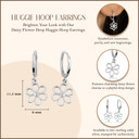 .925 Sterling Silver Daisy Flower Drop Huggie Hoop Earrings with measurements