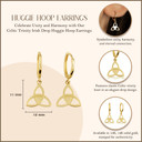 Yellow Gold Celtic Trinity Irish Drop Huggie Hoop Earrings with measurements