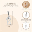.925 Sterling Silver Cat Silhouette Studded Pendant with measurements