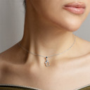 .925 Sterling Silver Cat Silhouette Studded Pendant Necklace on female model