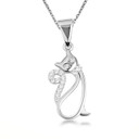 .925 Sterling Silver Cat Silhouette Studded Pendant Necklace