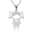 White Gold Girl Silhouette Studded Pendant Necklace