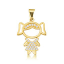 Yellow Gold Girl Silhouette Studded Pendant Necklace