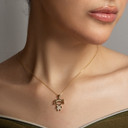 Yellow Gold Girl Silhouette Studded Pendant Necklace on female model