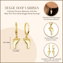 Yellow Gold Baby Foot Print Huggie Hoop Drop Earrings with measurements