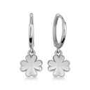 .925 Sterling Silver Lucky Irish 4 Leaf Clover Drop Huggie Hoop Earrings
