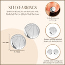 .925 Sterling Silver Basketball Sports Athletic Stud Earrings with measurements