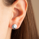 .925 Sterling Silver Basketball Sports Athletic Stud Earrings on female model