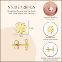 Yellow Gold Lucky Irish 4 Leaf Clover Stud Earrings with measurements