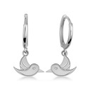 .925 Sterling Silver Bird Dove Drop Huggie Hoop Earrings
