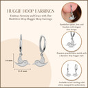 .925 Sterling Silver Bird Dove Drop Huggie Hoop Earrings with measurements