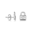 .925 Sterling Silver Heart Padlock Love Stud Earrings