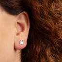 .925 Sterling Silver Heart Padlock Love Stud Earrings on female model