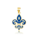 Yellow Gold Blue Enamel French Fleur-de-lis Pendant