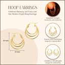 Triple Hoop Earrings in 14K Yellow Gold measurement