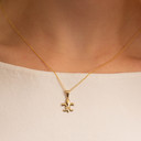 Yellow Gold French Fleur-de-lis Pendant Necklace on female model