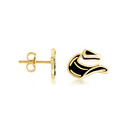 Yellow Gold Western Cowboy Hat Black Enamel Stud Earrings
