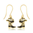 Yellow Gold Enamel Cowboy Hat Boots Western Leverback Earrings