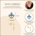 Yellow Gold Blue Enamel French Fleur-de-lis Stud Earrings measurement