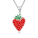 .925 Sterling Silver Enamel Strawberry Fruit Pendant Necklace