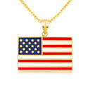Yellow Gold Enamel American Flag Pendant Necklace
