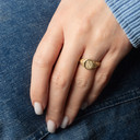 Yellow Gold Engravable Initial Letter A-Z Art Deco Signet Ring on female model