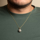 Yellow Gold 3D Enamel Soccer Ball Sports Pendant Necklace on male model