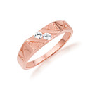 Rose Gold Cubic Zirconia Striped Band Ring