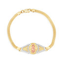 14K Tri-Color Gold 6.5" Virgen de Guadalupe Cuban Link Bracelet with Cubic Zirconia