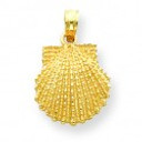 14K Gold Textured Scallop Shell Pendant