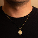 Gold Religious Baby Jesus Mary & Joseph Oval Medallion Pendant Necklace (Available in Yellow/Rose/White Gold)