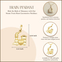 14K Gold Steam Train Heart Locomotive Pendant Necklace with measurements