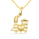 14K Gold Steam Train Heart Locomotive Pendant Necklace