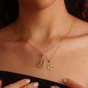 Yellow Gold Virgen Mary de Guadalupe Necklace with Diamonds all sizes on female model
