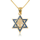 Gold Jewish Star of David Necklace with Diamond Hamsa