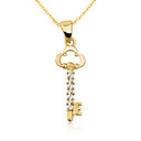 Two-Tone Gold Diamond Cut Key Necklace