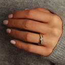 10K/14K Yellow Gold Ribbed Band with Pave CZ Accent Ring