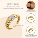 10K/14K Yellow Gold Ribbed Band with Pave CZ Accent Ring